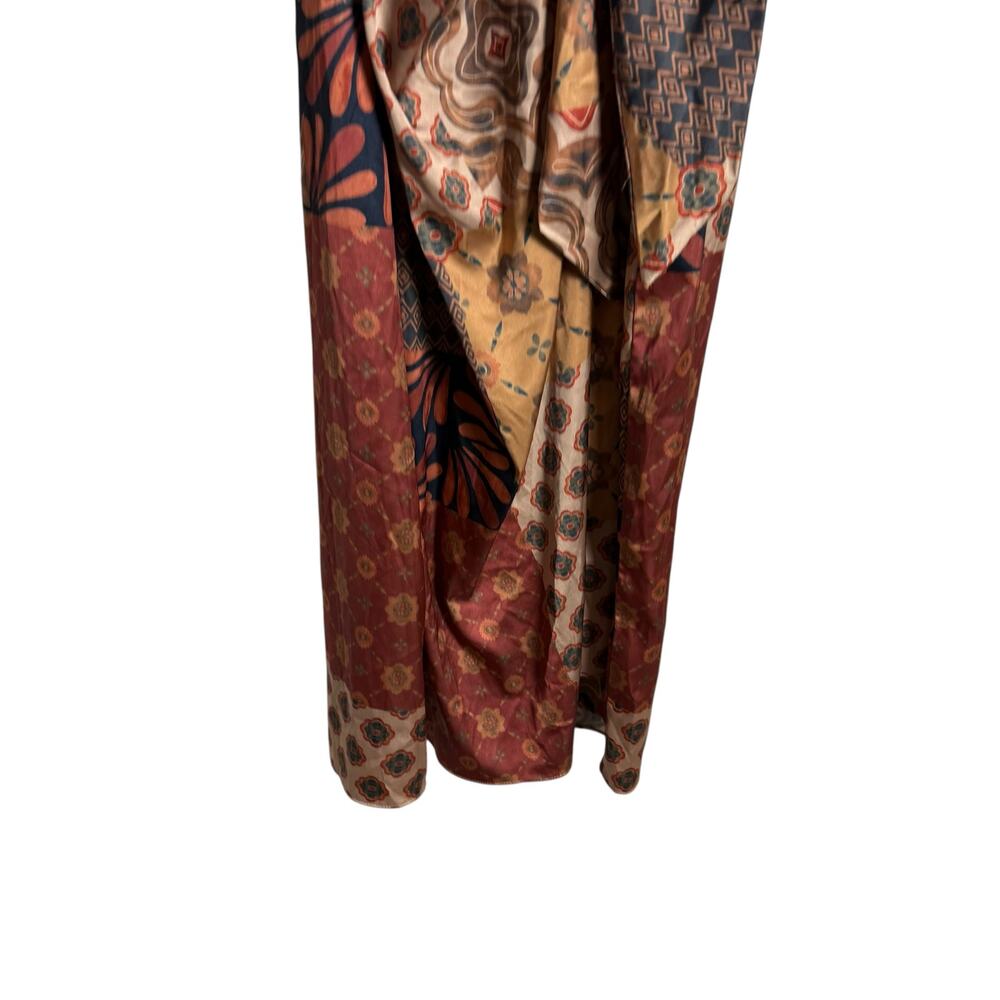 MISA Eliza Patchwork Print Long Sleeve Tie Waist Boho Wrap Midi Dress Size M - Picture 13 of 16